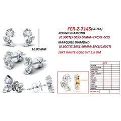 1.60 CT Round & Marquise Cut Diamond Two Stone Stud Earrings