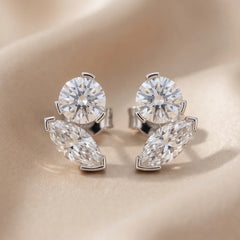 1.60 CT Round & Marquise Cut Diamond Two Stone Stud Earrings