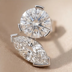 1.60 CT Round & Marquise Cut Diamond Two Stone Stud Earrings