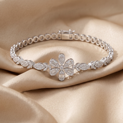1.09 CT Baguette & Round Diamond Flower Bracelet