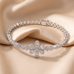 1.09 CT Baguette & Round Diamond Flower Bracelet