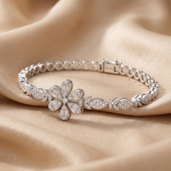 1.09 CT Baguette & Round Diamond Flower Bracelet