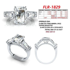 4.15 CT Emerald-cut & Baguette Diamond Three Stone Ring
