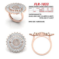 3.63 CT Round & Baguette Diamond Sunburst Cocktail Ring