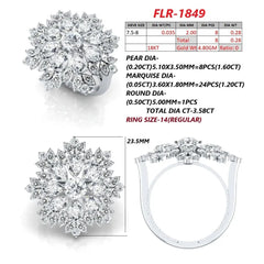 3.58 CT Multi Shape Diamond Floral Cocktail Ring