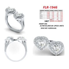 2.21 CT Heart Cut Diamond Halo Toi Et Moi Ring