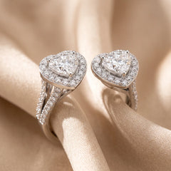 2.21 CT Heart Cut Diamond Halo Toi Et Moi Ring