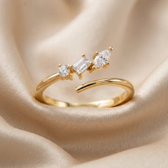 0.28 CT Emerald-cut, Marquise & Round Diamond Open Ring