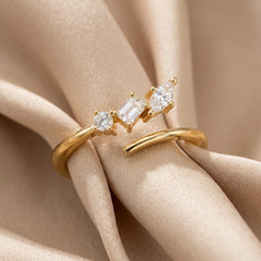 0.28 CT Emerald-cut, Marquise & Round Diamond Open Ring