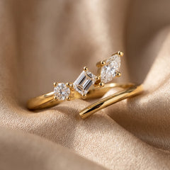 0.28 CT Emerald-cut, Marquise & Round Diamond Open Ring