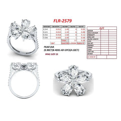 4.78 CT Round & Pear Diamond Flower Ring