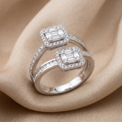 1.35 CT Baguette & Round Diamond Halo Bypass Ring