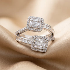 1.35 CT Baguette & Round Diamond Halo Bypass Ring