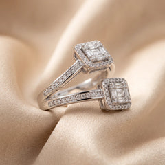 1.35 CT Baguette & Round Diamond Halo Bypass Ring