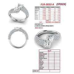 3.06 CT Asscher Diamond Pavé Bypass Toi et Moi Ring
