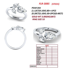 1.52 CT Pear Cut Diamond Open Three Stone Ring