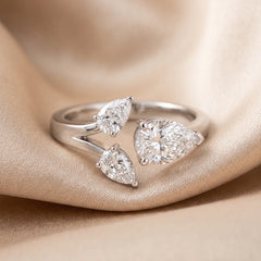 1.52 CT Pear Cut Diamond Open Three Stone Ring