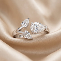 1.52 CT Pear Cut Diamond Open Three Stone Ring