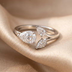 1.52 CT Pear Cut Diamond Open Three Stone Ring