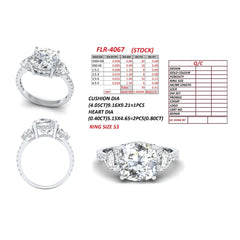 5.37 CT Cushion & Heart Cut Diamond Three Stone Ring