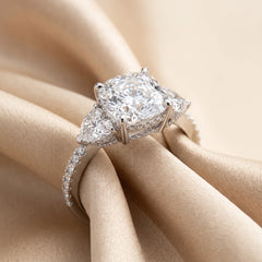 5.37 CT Cushion & Heart Cut Diamond Three Stone Ring