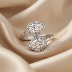 2.34 CT Pear Diamond Halo Toi et Moi Ring