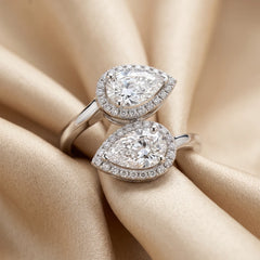 2.34 CT Pear Diamond Halo Toi et Moi Ring