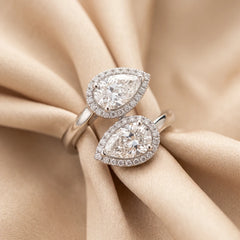 2.34 CT Pear Diamond Halo Toi et Moi Ring