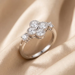 0.89 CT Round Diamond Clover Cluster Ring