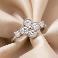0.89 CT Round Diamond Clover Cluster Ring