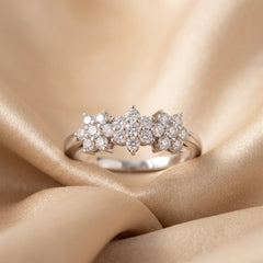 0.39 CT Round Diamond Triple Flower Cluster Ring