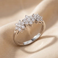 0.39 CT Round Diamond Triple Flower Cluster Ring