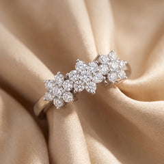 0.39 CT Round Diamond Triple Flower Cluster Ring
