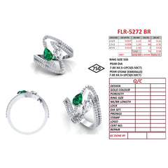 1.3 CT Pear Cut Bypass Ring with Green Emerald