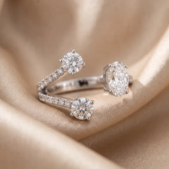 1.55 CT Oval & Round Diamond Open Three Stone Ring