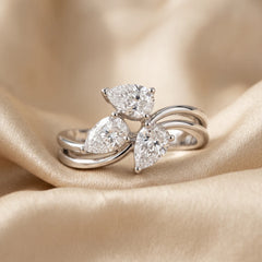 1.20 CT Pear Cut Diamond Trio Cluster Bypass Ring