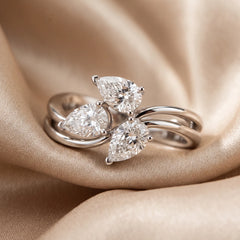1.20 CT Pear Cut Diamond Trio Cluster Bypass Ring
