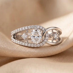 0.75 CT Oval & Round Diamond Split Shank Cocktail Ring