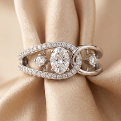 0.75 CT Oval & Round Diamond Split Shank Cocktail Ring