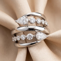 1.39 CT Pear & Round Diamond Multi Band Bypass Ring