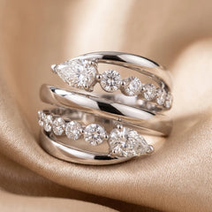 1.39 CT Pear & Round Diamond Multi Band Bypass Ring