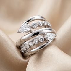 1.39 CT Pear & Round Diamond Multi Band Bypass Ring