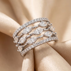 1.78 CT Marquise & Round Diamond Multi-Row Band Ring