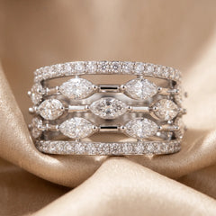 1.78 CT Marquise & Round Diamond Multi-Row Band Ring