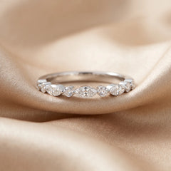 0.47 CT Marquise & Round Diamond Bezel Band Ring