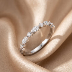 0.47 CT Marquise & Round Diamond Bezel Band Ring