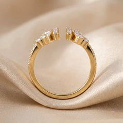 0.51 CT Pear & Round Diamond Open Cuff Ring
