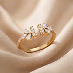 0.51 CT Pear & Round Diamond Open Cuff Ring