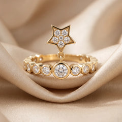 0.73 CT Round Diamond Bezel Star Charm Ring