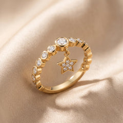 0.73 CT Round Diamond Bezel Star Charm Ring